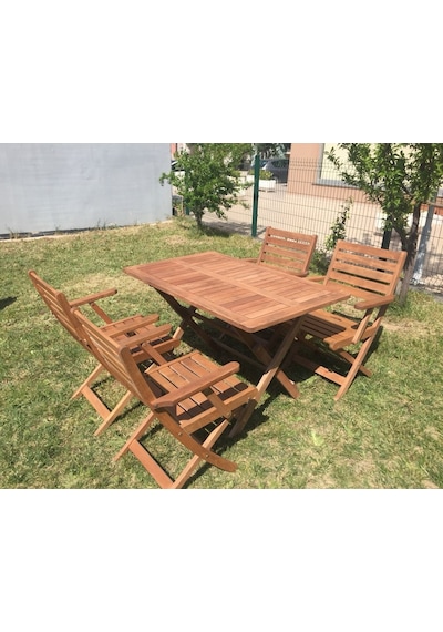 Efe-Garden Efe Garden 4 Kişilik Ahşap Masa Takımı Ceviz
