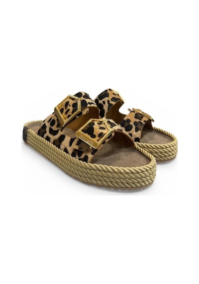 Pierre Cardin Leopar Anatomik Çift Bantlı Ayarlı Bayan Terlik Kahverengi