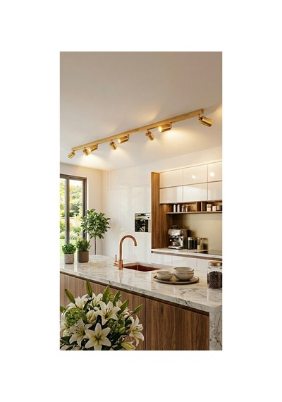 Gu10 Duy Os Ram 8 Li Hareketli Led Spot Tavan Avize 150 Cm Mat Altın Gold Kaplama Salon Aydınlatma Siyah