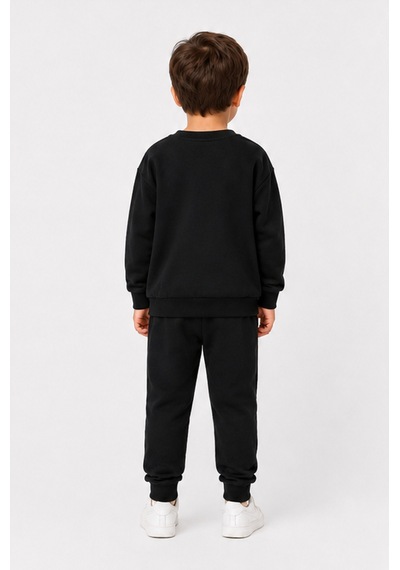 Ahengim Erkek Çocuk Kaykay Baskılı Sweatshirt Eşofman Altı 2 Li Takım 1-4 Yaş Ak115 Siyah