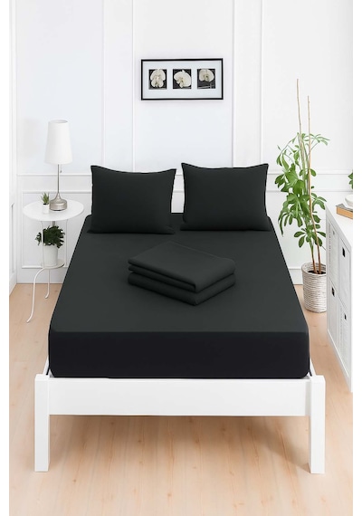 Mirava Premium %100 Pamuk Penye Lastikli Tek Kişilik Çarşaf Takımı 1 Yastık Kılıfı Dahil Siyah 120x200cm Siyah