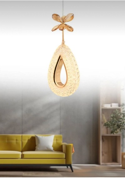 LumiaLighting Damla Model Gold 3 Renk Modu Ledli Kristal Taşlı Modern Salon Mutfak Oturma Çocuk Odası Led Avize Altın