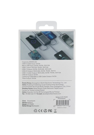 Nettech Nt-pw39 22.5w 20000 Mah Taşınabilir Powerbank - Gri Gri