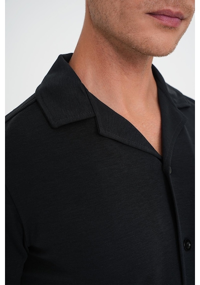 Efor Slim Fit Apaş Yaka Modal Karışımlı Kısa Kol Siyah Gömlek G 1590 Siyah