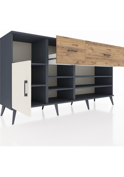 Hyperion Konsol 6 Raflı 2 Çekmeceli Tek Kapaklı 176x44x99 Antras Antrasit-aytaşı/çam Hyperion Konsol 6 Raflı 2 Çekmeceli Tek Kapaklı 176x44x99 Antras Antrasit-aytaşı/çam