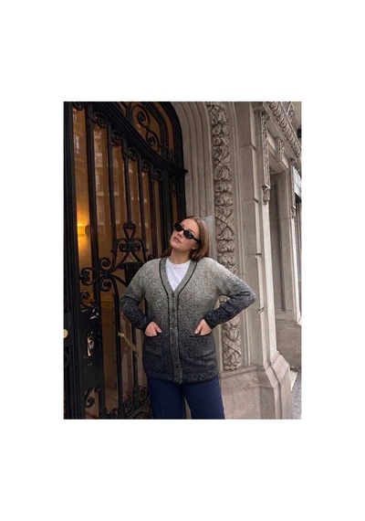 Onno Style Women Klasik Karyağdı Desen Düğmeli Ceket Lacivert