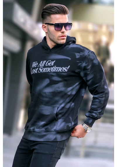 Madmext Siyah Baskılı Kapüşonlu Sweatshirt 5897