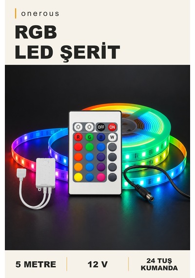 Onerous 5 M 12v Rgb Led Şerit, 24 Tuş Kumandalı