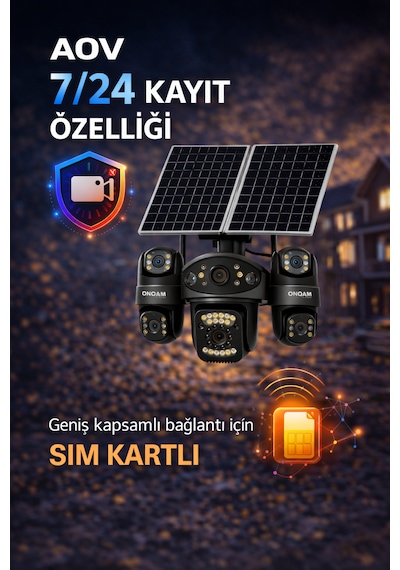 4 Kameralı Çift Solar Panelli Sim Kartlı Gece Görüşlü Aov Güvenlik Kamerası