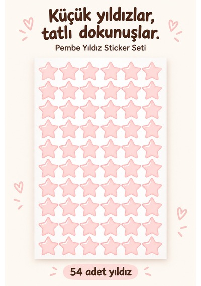 54 Adet Pembe Yıldız Sticker Seti Sevimli Yıldız Çıkartma, Defter Ajanda Hediye Paketi Ve Dekorasyon Sticker Çok Renkli