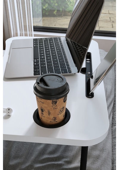 Bofigo Portatif Katlanır Laptop Sehpası Telefon Tutuculu Beyaz