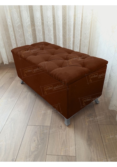 Lüks Sandıklı Kapitoneli Ayakucu Puf Bench 100 Cm Gümüş Ayak Laci