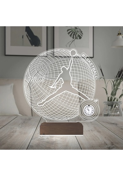 Luvivia Basketbol Top Jordan Nba Tasarımlı Basketçi Hediye Kişiye Özel Metal Saatli 3d Lamba - Masa Gece Lambası