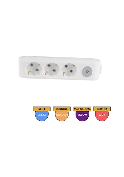 Viko 90117300 Multi-Let Anahtarlı Topraklı Çocuk Korumalı Klemensli Grup Priz 3'lü Beyaz