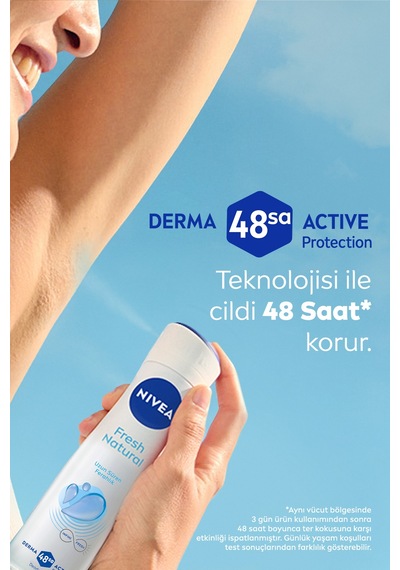 Kadın Sprey Deodorant Fresh Natural 150ml, Ter Kokusuna Karşı Koruma, Pudrasız,alüminyum İçermez