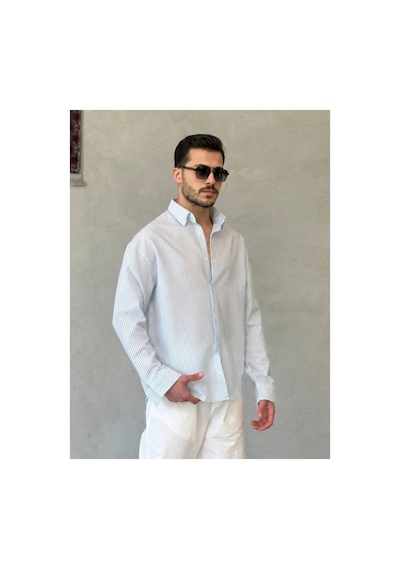 Butik İstanbul Erkek İnce Çizgili Gofre Kumaş Rahat Kalıp Gömlek Buz Mavi Butik İstanbul Erkek İnce Çizgili Gofre Kumaş Rahat Kalıp Gömlek Buz Mavi