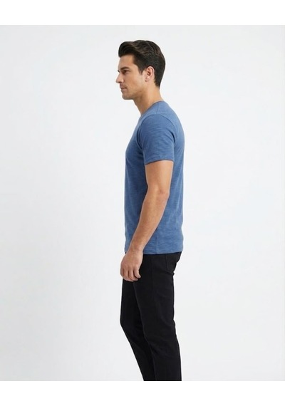 Uki İndigo Modal Bisiklet Yaka T-shirt