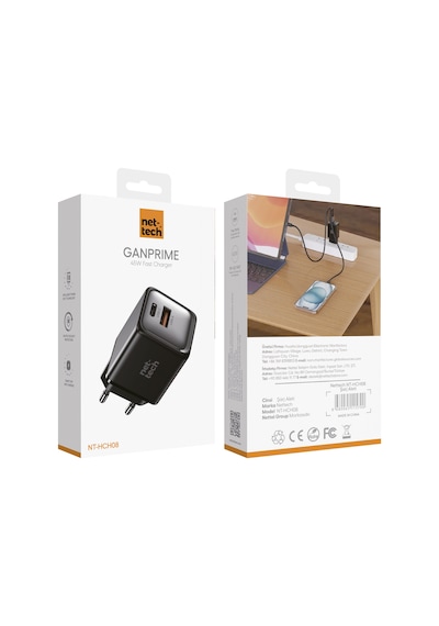 Nettech Nt-hch08 Gan Prime 45w Şarj Aleti Siyah