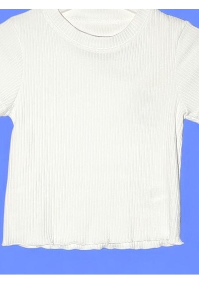 Escabel Kız Çocuk Pamuklu Kaşkorse Fitilli Fırfırlı Bluz-15716 Ekru