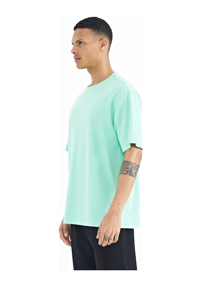 Tommylife Tommy Life Su Yeşili Kol Arma Detaylı Basic Oversize Erkek T-shirt - 88193 SU YEŞİLİ