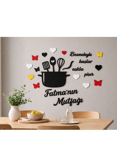 Kişiye Özel Mutfak Duvar Dekoru Besmeleyle Başlar Aşkla Pişer Mdf Duvar Süsü İsim Yazılı 40x40 Cm