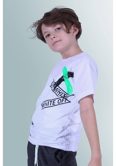 Panios Kids X Baskılı Sıfır Yaka Erkek Çocuk Beyaz T-shirt Beyaz