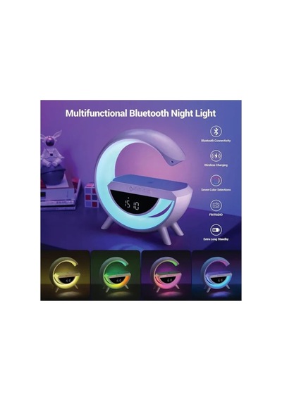 G Bluetooth Hoparlör 15w Kablosuz Hızlı Şarj Alarm Çalar Saat Gece Lambası Ambians Led Işık