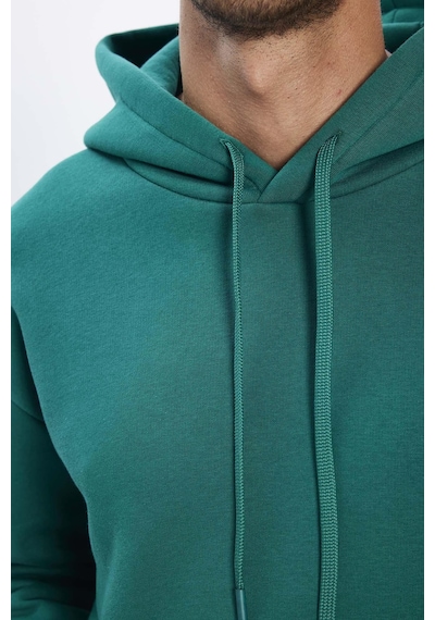 Tudors Unisex Oversize Geniş Kesim Pamuklu Yumuşak Dokulu İçi Polarlı Basic Yeşil Kapüşonlu Sweatshirt-31458-yeşil Yeşil