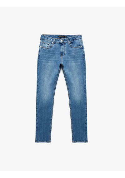 Koton Düğmeli Cep Detaylı Normal Bel Slim Fit Jean Pantolon - Brad Jean Orta İndigo 6sam40115nd