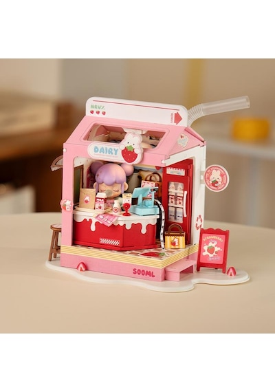 Rolife Ds034 Çilekli Süt Dükkanı Strawberry Milk Box Dıy Minyatür Maket Model Seti Mini Dollhouse 3d Model Kit Detaylı Dekoratif Hobi Seti 3d Puzzle Tiny House