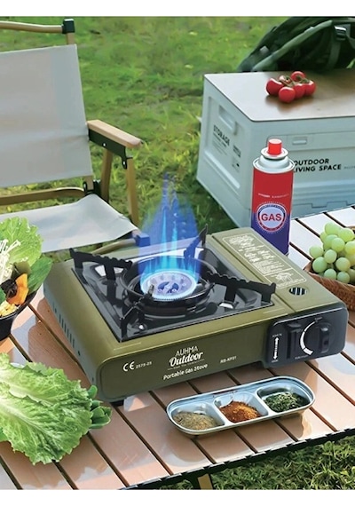 Portatif Kamp Ocağı 2.3kw Taşınabilir Tekli Gazlı Ocak Rüzgar Geçirmez Yeşil