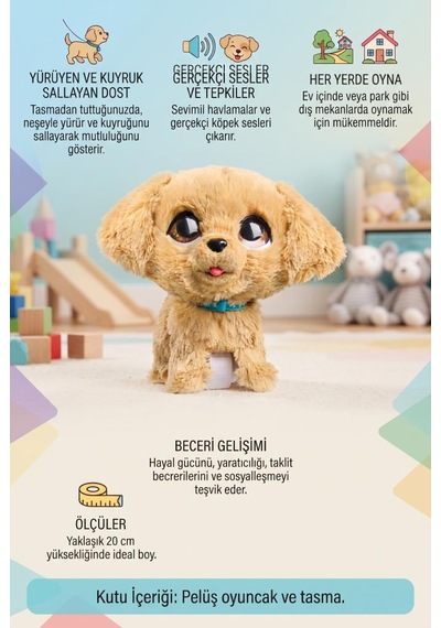 Gioc-hi Lisanslı Sevimli Yürüyen Kuyruk Sallayan Sesli Etkileşimli 20cm Tasmalı Oyuncak Yavru Köpek Çok Renkli