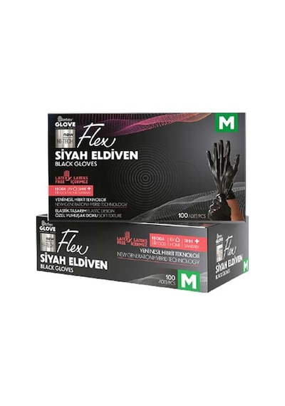 Reflex Flex Eldiven Tek Kullanımlık Pudrasız Siyah Eldiven 100'lü