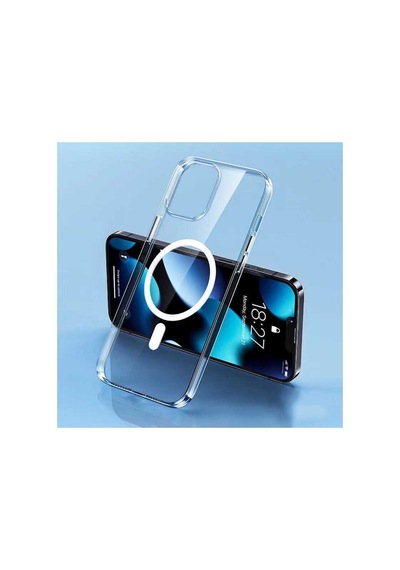 Apple iPhone Uyumlu 14 Plus Kılıf Magsafe Wireless Kablosuz Şarj Destekli Kristal Şeffaf Darbe Emici Kapak Renksiz-clr-24539