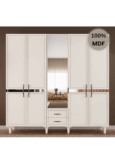 Kardelen 5 Kapak Mdf Ayaklı Tasarım Gardırop Aytaşı