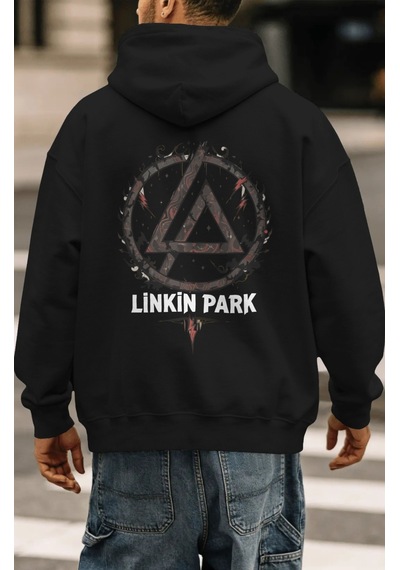 Sevbano Linkin Park Rock Metal Müzik Grubu Sırt Baskılı Unisex Oversize P Siyah