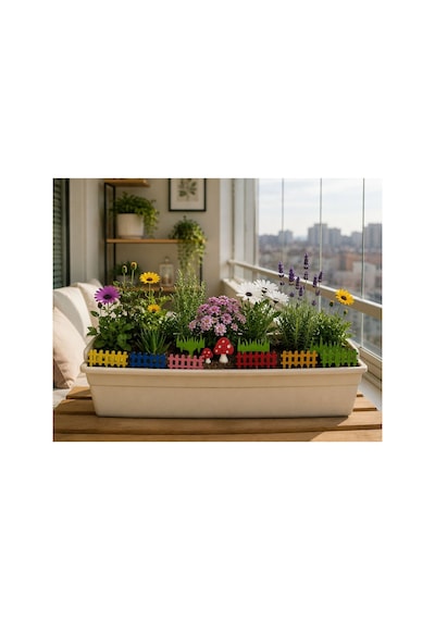 Arliadesign Ahşap Saksı Süsü Seti Renkli Çit, Mantar, Çim Ve Bitki Dekoru 42 Parça 3 Mm Mdf