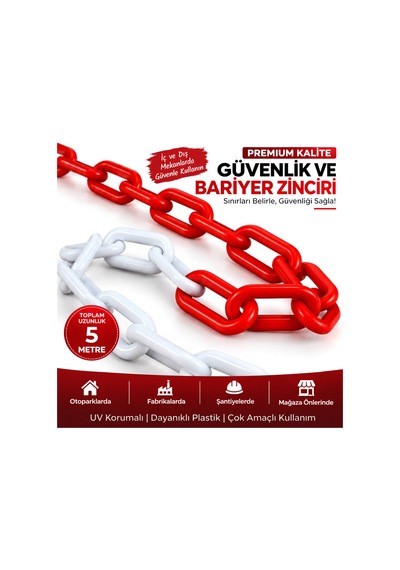 8 Mm Ekonomik İkaz Ürünü Plastik Kırmızı Beyaz 5 Metre Güvenlik Ve Bariyer Zinciri