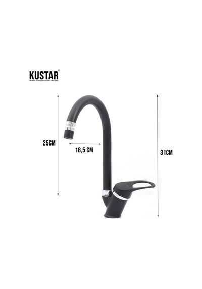 Kustar Siyah OLİGRA 3'lü Mix Batarya Takımı Lavabo Banyo Mutfak Siyah