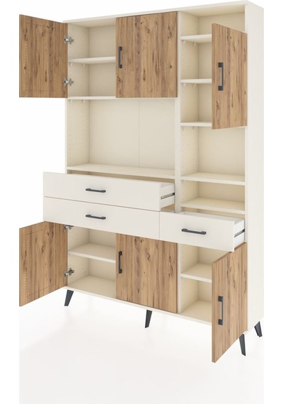 Arges Dolap 10 Raflı 3 Çekmeceli 6 Kapaklı 132x30x195 Aytaşı-... Aytaşı