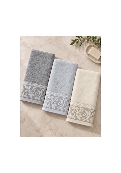 Sarmaşık Desenli Havlu 50x90 Cm 3 Lü Set %100 Pamuk - Arctic Pearl Çok Renkli
