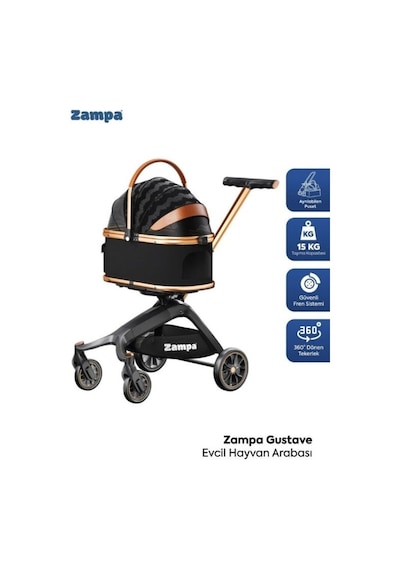 Zampa Gustave Kedi & Köpek Arabası Siyah Wm06-b Lüks Ve Güvenli Seyahat Çözümü