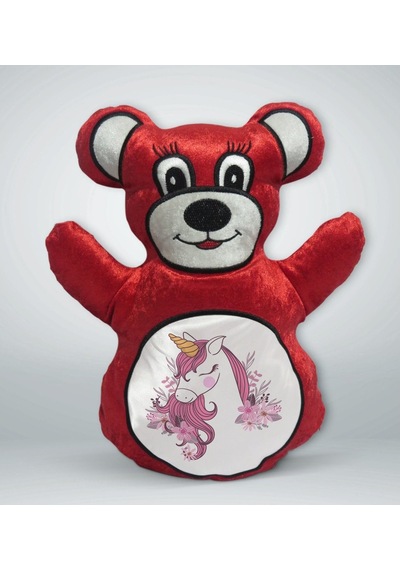 Bk Gift Unicorn Tasarımlı Kırmızı Ayıcık Yastık-2