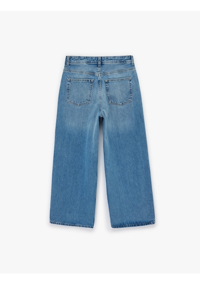 Koton Kısa Geniş Paça Pamuklu Regular Fit Denim Pantolon - Crop Wide Leg Jeans Açık İndigo 6sal40062md Açık İndigo