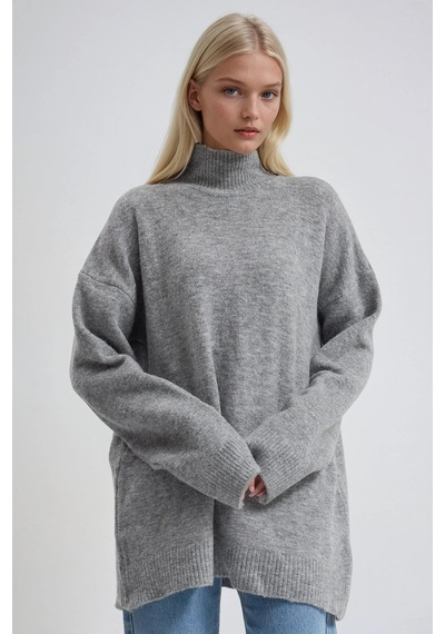 Dik Yaka Triko Oversize Kazak 1413 Gri
