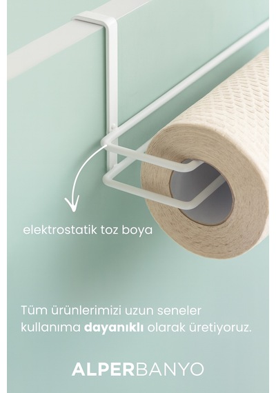 Beyaz Çok Amaçlı Dolap Kapağı Ve Raf Altı Kağıt Havlu Askısı Metal Kolay Montaj Beyaz Metal Diğer