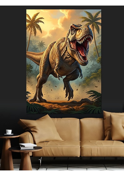 Ahşap Tablo Ormanda Yürüyen Dinozor Rex