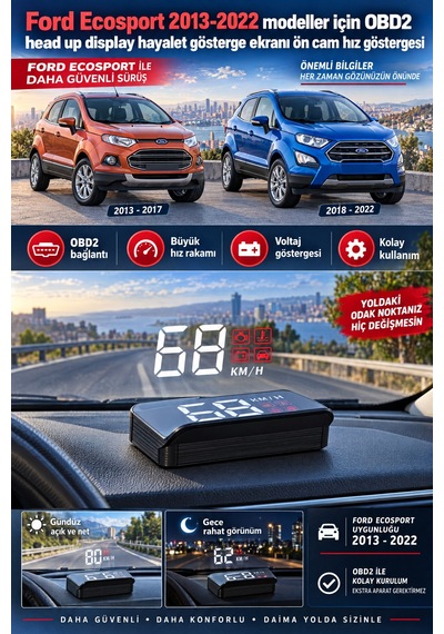 Ford Ecosport 2013-2022 Modeller İçin Obd2 Head Up Display Hayalet Gösterge Ekranı Ön Cam Hız Göstergesi