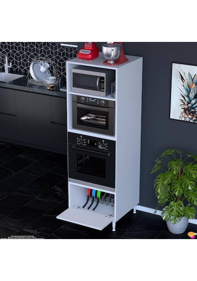 Eliusta Luno 1 Kapaklı Modüler Dolap Fırın Dolabı 60x185,9x56 Cm Geniş Kapasiteli Saklama Dolabı Beyaz