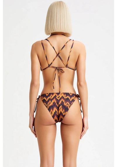 Benerly Kadın Bikini Takımı Batik Desenli Üçgen Kaplı Kapsız Düşük Bel Sl Çok Renkli